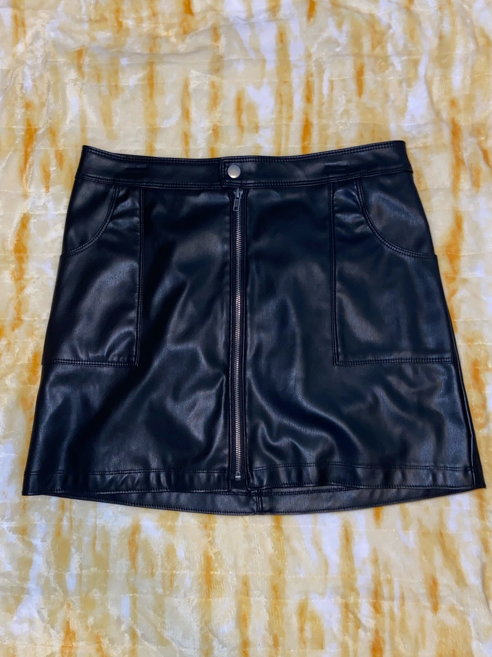 No Boundaries Black Faux Leather Mini Skirt with Front Zip